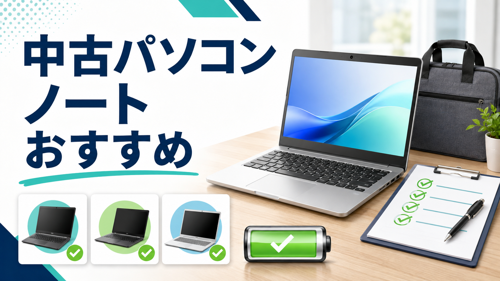 中古パソコン ノート おすすめと書かれた中古ノートパソコン選びのアイキャッチ画像