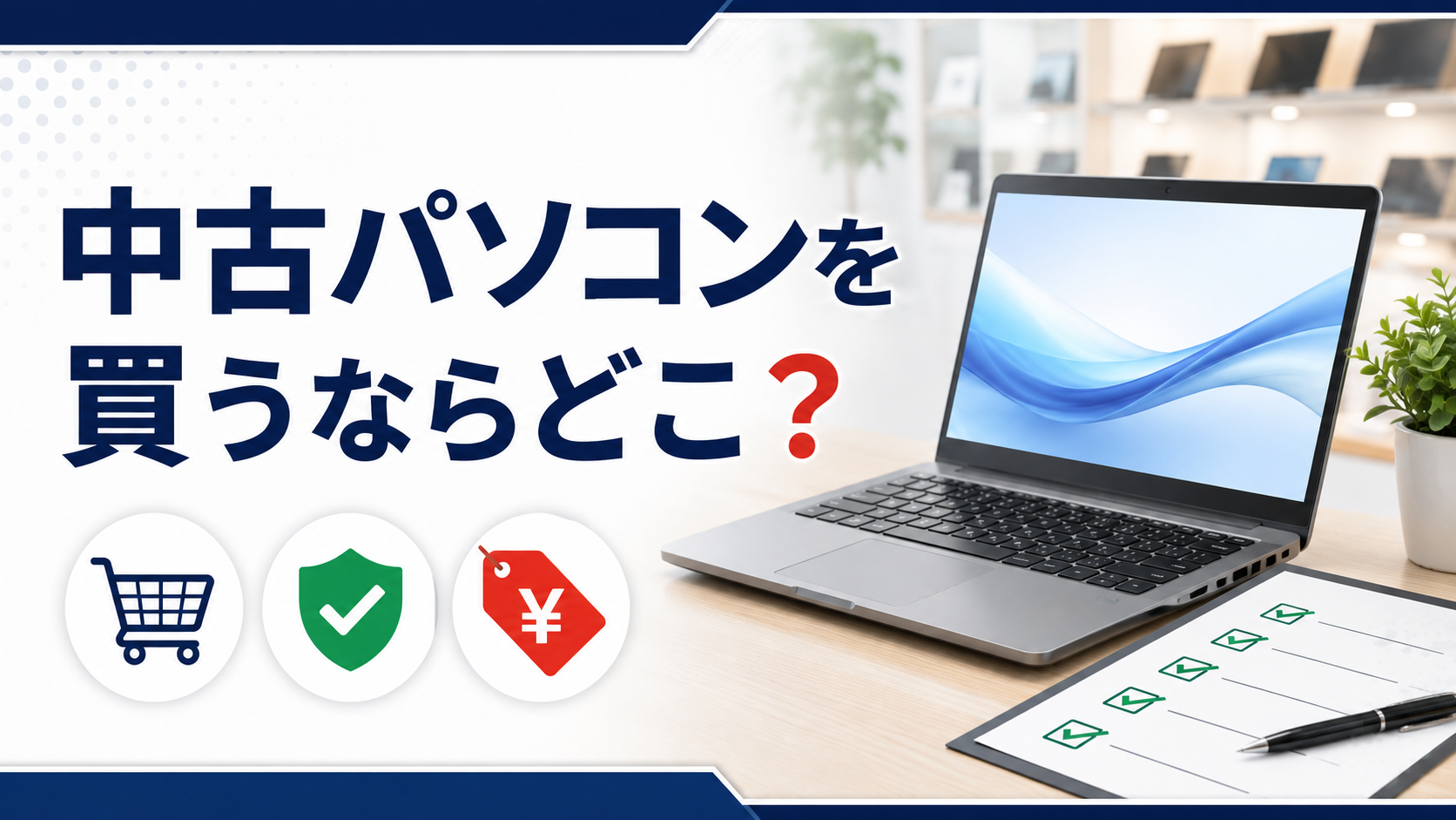 中古パソコンを買うならどこ？と書かれた中古パソコン選びのアイキャッチ画像